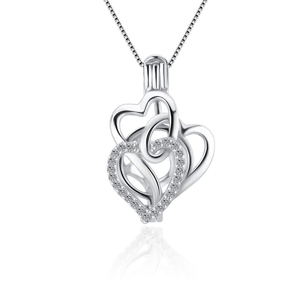 7559 925 Sterling Silver Trinity Heart Cage Pendants Crafting Charm for DIY